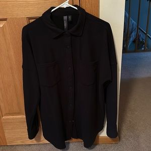 Black fleece snap button up